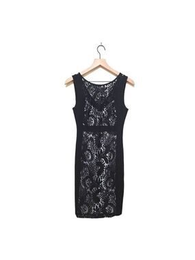 Laundry By Shelli Segal Black V-Neck Lace Sleeveless Mini Shift Dress Sz 4